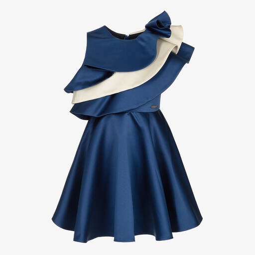 Jessie and James London-Girls Royal Blue Satin Ruffle Dress | Childrensalon