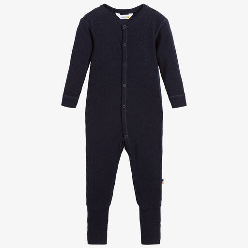 Joha-Navy Blue Thermal Wool Romper | Childrensalon
