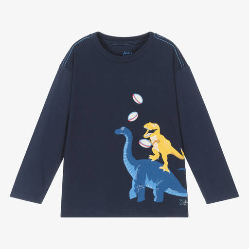 Joules-Blaues Rugby-Poloshirt aus Baumwolle mit Dinosauriermotiv für Jungen | Childrensalon
