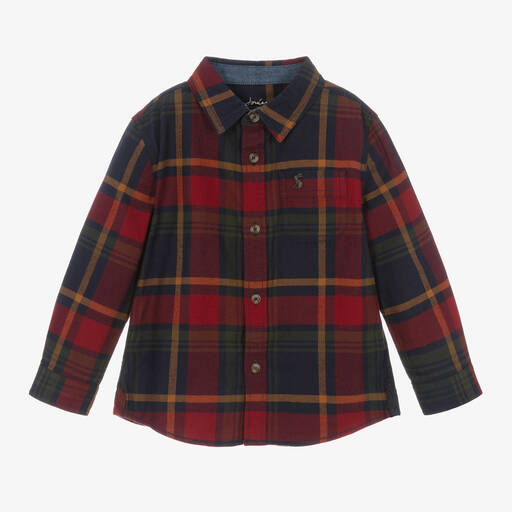 Joules-قميص قطن فلانيل تارتان لون كحلي وأحمر للأولاد | Childrensalon