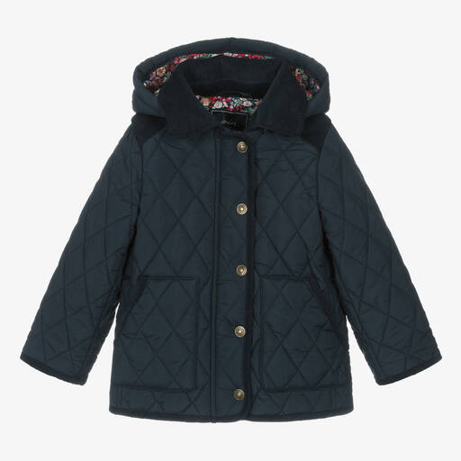 Joules-Girls Navy Blue Quilted Hooded Coat | Childrensalon
