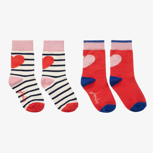 Joules-Girls Pink & Red Heart Socks (2 pack)  | Childrensalon