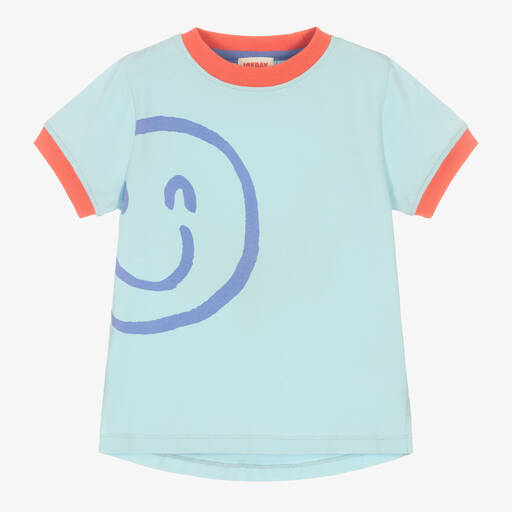 Joyday-Blue Cotton Winking Face T-Shirt | Childrensalon
