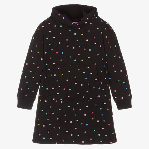 Joyday-Robe-sweat à capuche noire en coton fille | Childrensalon