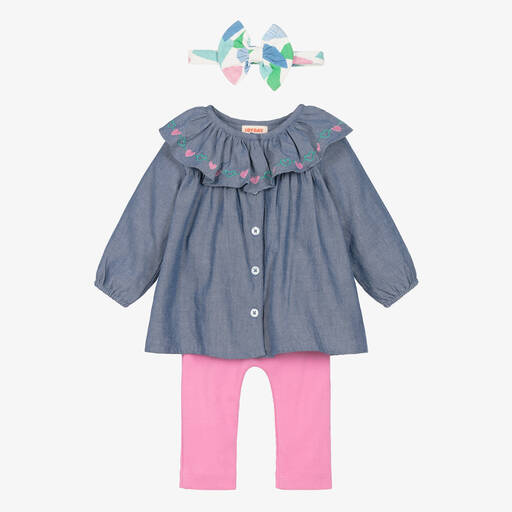 Joyday-Комплект с голубым платьем и розовыми легинсами из хлопка | Childrensalon