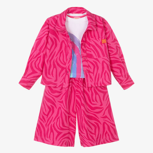 Joyday-Girls Pink Cotton Animal Print Culottes Set | Childrensalon