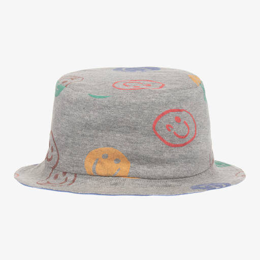 Joyday-Grey Marl Cotton Happy Faces Bucket Hat | Childrensalon