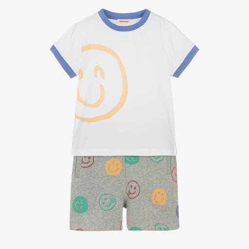 Joyday-Футболка и серые шорты из меланжевой ткани со смайлами | Childrensalon