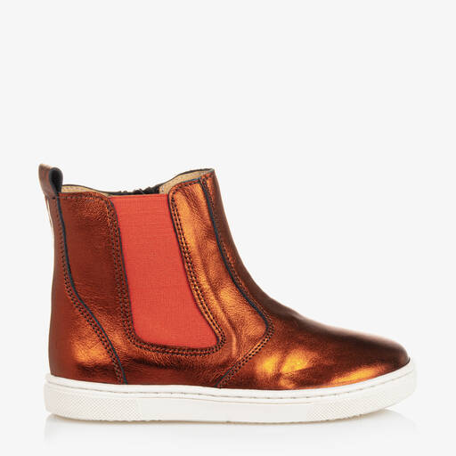 Joyday-Orange Leather Ankle Boots | Childrensalon