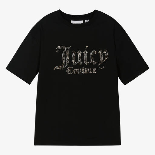 Juicy Couture-Girls Black Diamanté Logo T-Shirt | Childrensalon