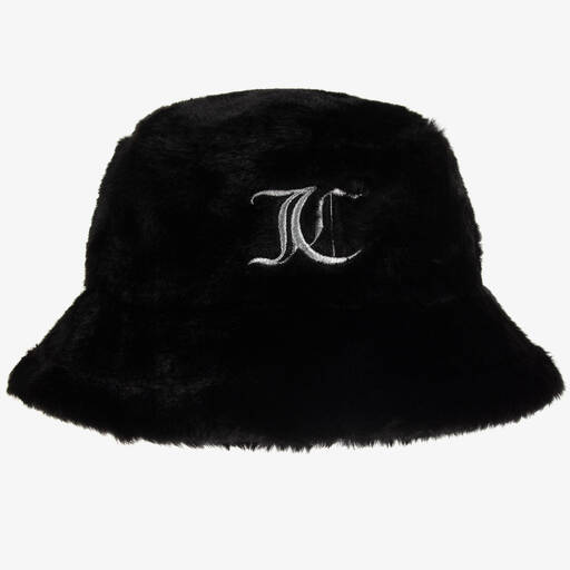 Juicy Couture-Girls Black Faux Fur Bucket Hat | Childrensalon