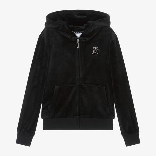 Juicy Couture-Girls Black Velour Zip-Up Top | Childrensalon