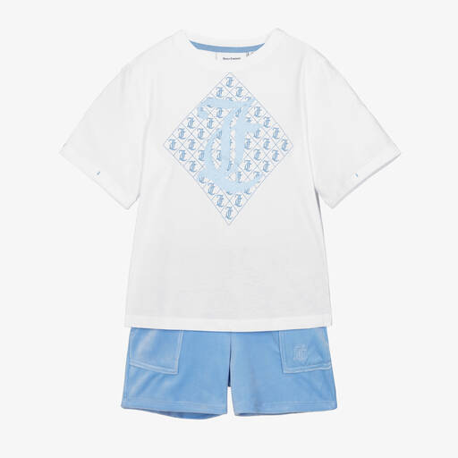 Juicy Couture-Girls Blue Velour Shorts Set | Childrensalon