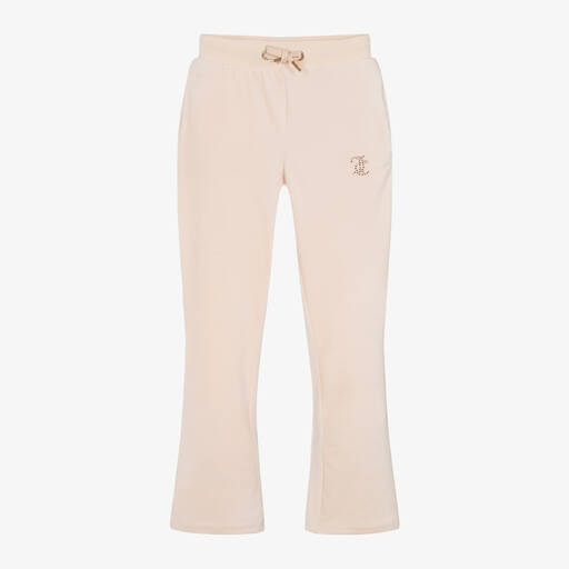 Juicy Couture-Girls Blush Pink Flared Velour Joggers | Childrensalon