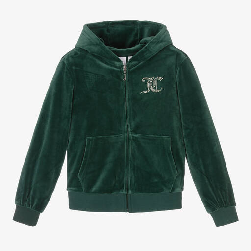 Juicy Couture-Sweat à capuche vert strassé zippé | Childrensalon