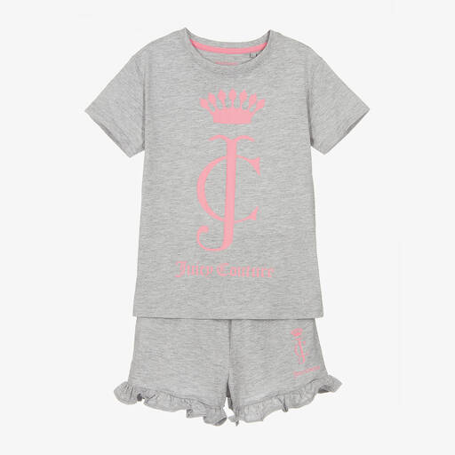 Juicy Couture-Girls Grey Marl Cotton Pyjamas | Childrensalon