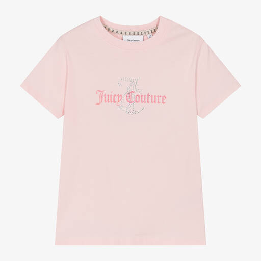 Juicy Couture-Girls Light Pink Cotton Diamanté T-Shirt | Childrensalon