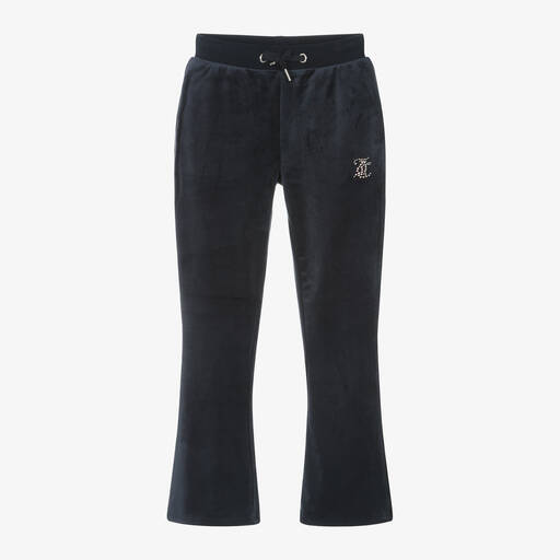 Juicy Couture-Girls Navy Blue Flared Velour Joggers | Childrensalon