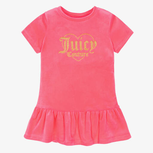 Juicy Couture-Girls Neon Pink Velour Ruffle Dress | Childrensalon