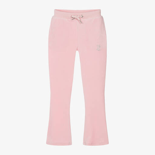 Juicy Couture-Girls Pale Pink Flared Velour Joggers | Childrensalon