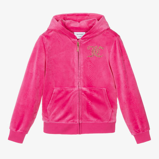 Juicy Couture-Girls Pink Diamanté Zip-Up Hoodie | Childrensalon