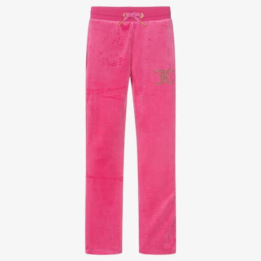 Juicy Couture-Girls Pink Velour Flared Joggers | Childrensalon