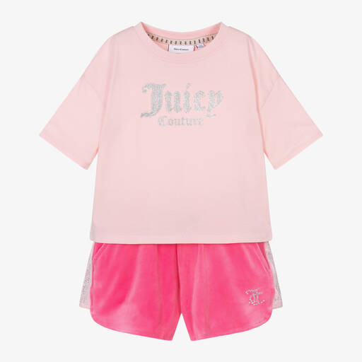 Juicy Couture-Girls Pink Velour Shorts Set | Childrensalon