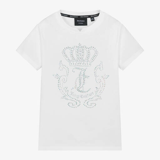 Juicy Couture-Girls White Diamanté Cotton T-Shirt | Childrensalon