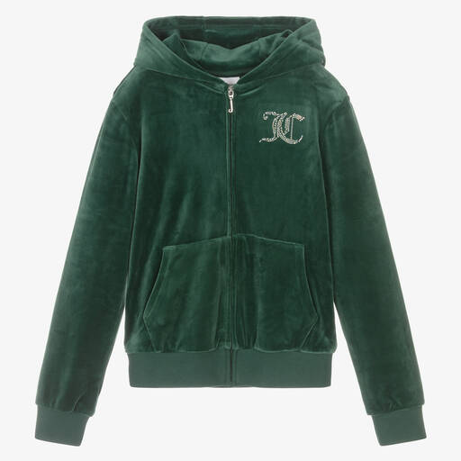 Juicy Couture-توب هودي بسحّاب قطيفة مزين بديامنتي لون أخضر | Childrensalon
