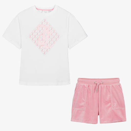 Juicy Couture-Teen Girls Pink Velour Shorts Set | Childrensalon
