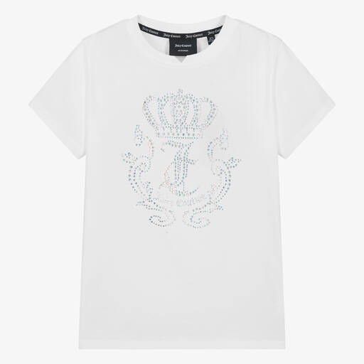 Juicy Couture-Teen Girls White Diamanté Cotton T-Shirt | Childrensalon