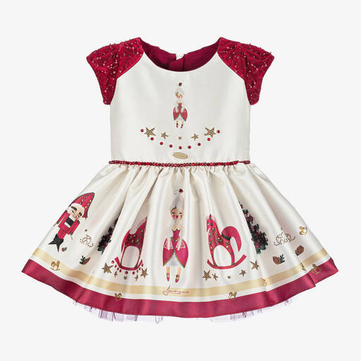 Junona-Baby Girls Ivory Satin Christmas Dress | Childrensalon