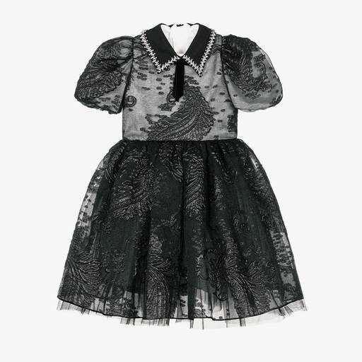 Junona-Girls Black Organza Dress | Childrensalon
