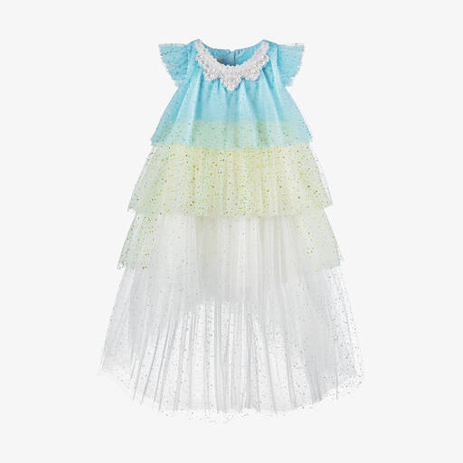 Junona-Girls Blue Glitter Ombré Waterfall Dress | Childrensalon