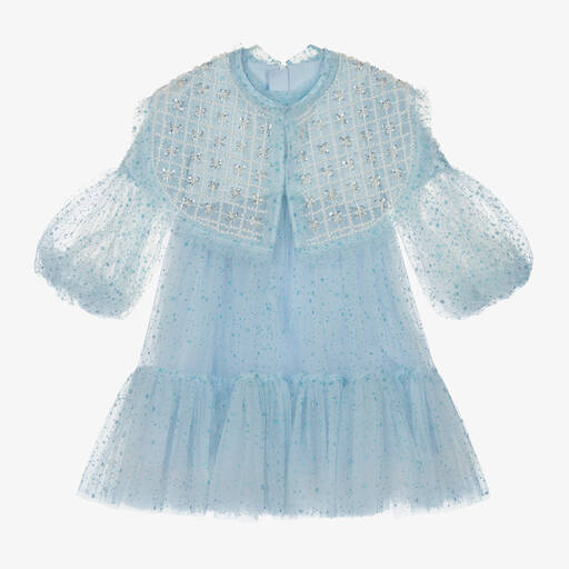 Junona-Girls Blue Sparkly Tulle Dress | Childrensalon