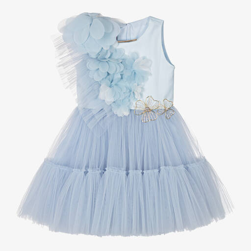 Junona-Girls Blue Tulle Flower Dress | Childrensalon