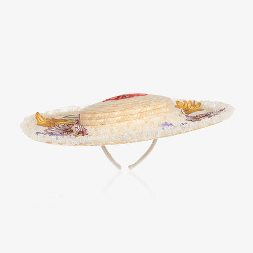 Junona-Girls Embroidered Tulle Straw Hat | Childrensalon
