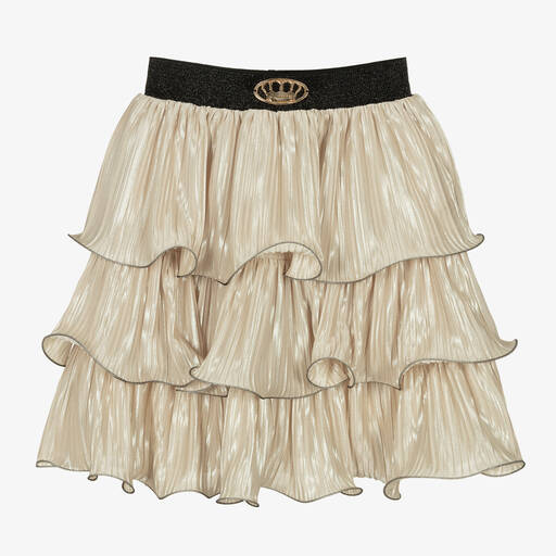 Junona-Girls Gold Ruffle Plissé Skirt | Childrensalon