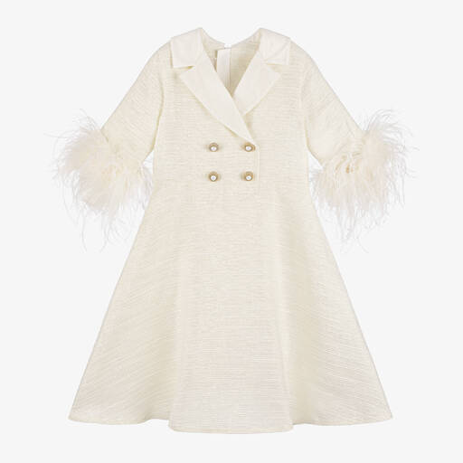 Junona-Girls Ivory Feather Coat Dress | Childrensalon