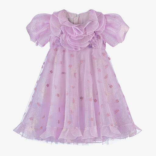Junona-Girls Lilac Purple Floral Tulle Dress | Childrensalon