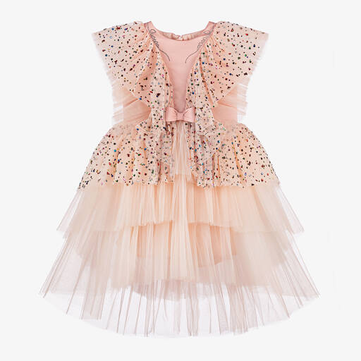Junona-Girls Pink Asymmetric Tulle Dress | Childrensalon