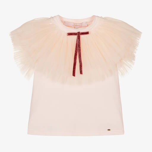 Junona-Girls Pink Cotton & Tulle T-Shirt | Childrensalon
