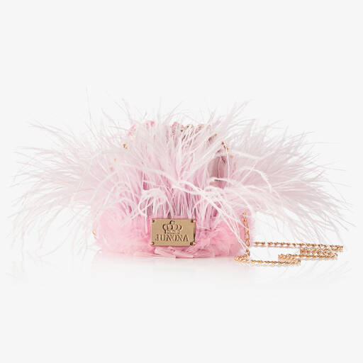 Junona-Girls Pink Feather Drawstring Bag (12cm) | Childrensalon