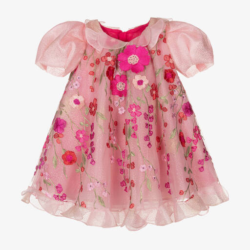 Junona-Girls Pink Floral Tulle Dress | Childrensalon