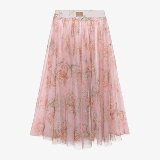 Junona-Girls Pink Floral Tulle Maxi Skirt | Childrensalon