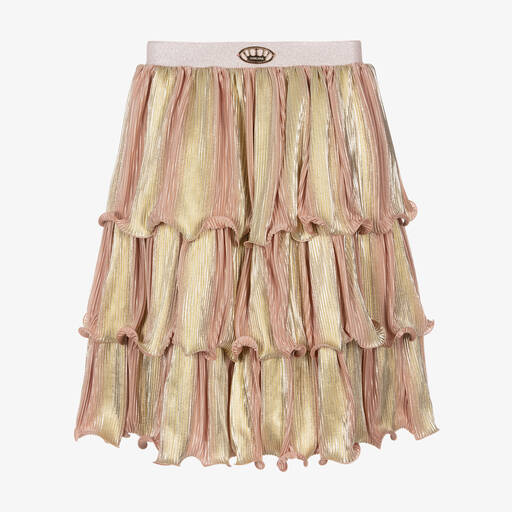 Junona-Girls Pink & Gold Tiered Plissé Skirt | Childrensalon