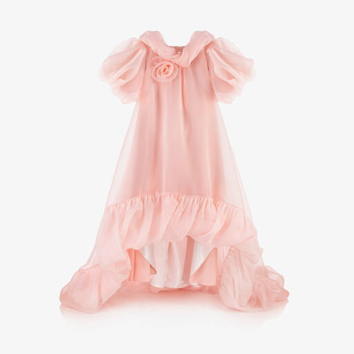 Junona-Girls Pink Organza Rose Maxi Dress | Childrensalon