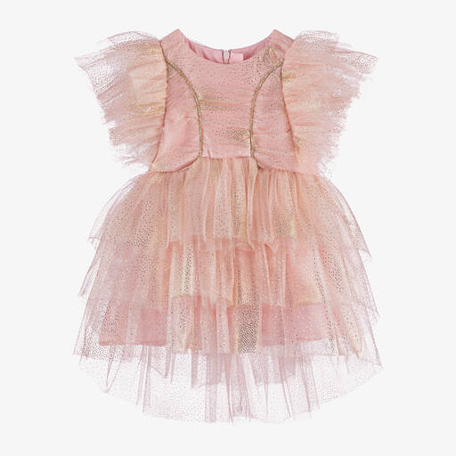 Junona-Girls Pink Tiered Tulle Dress | Childrensalon