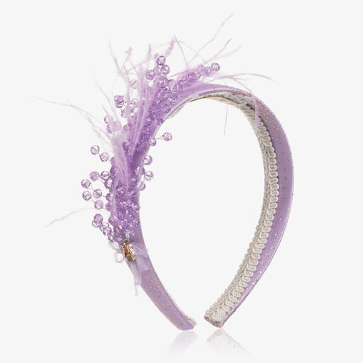 Junona-Girls Purple Feather & Bead Hairband | Childrensalon