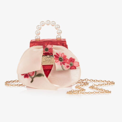 Junona-Girls Red Quilted Bow Handbag (11cm) | Childrensalon
